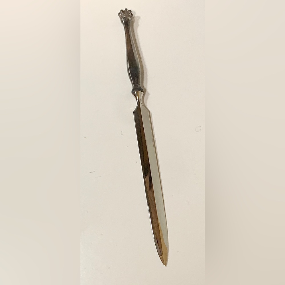 Antique Solid Sterling Denmark Silver Royal Crown Letter Opener
